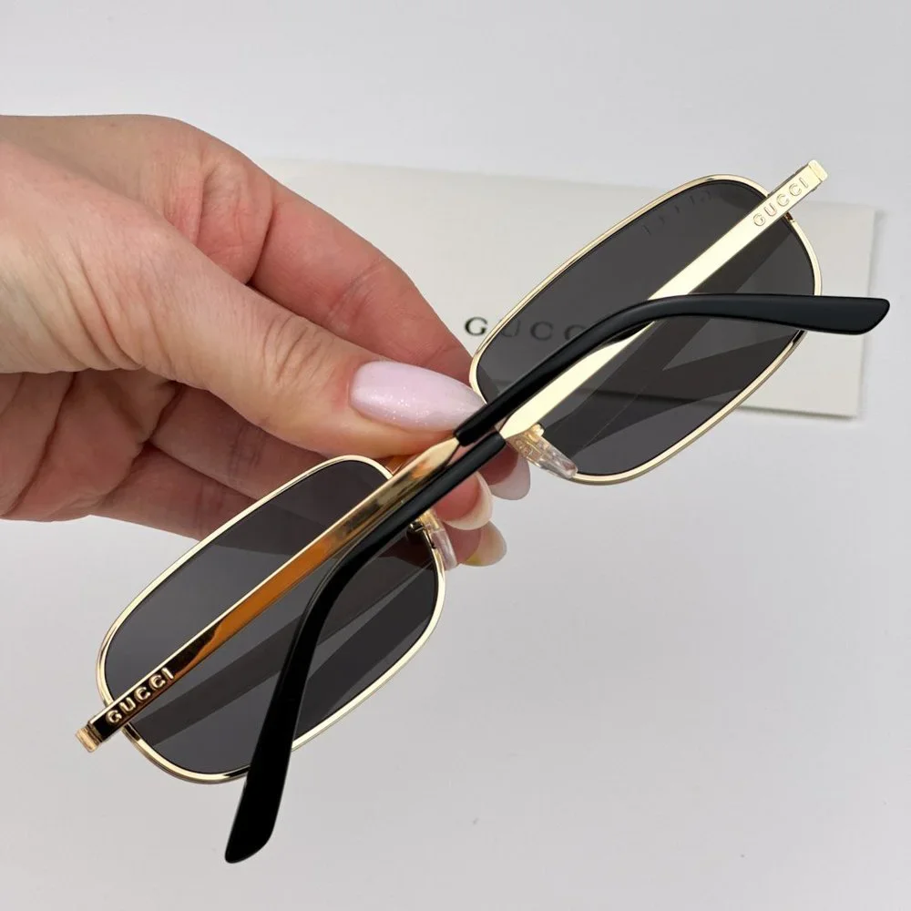 Gucci GG1457S 001 Sunglasses Gold Grey Rectangle Metal Unisex GG 1457S - Picture 3 of 12